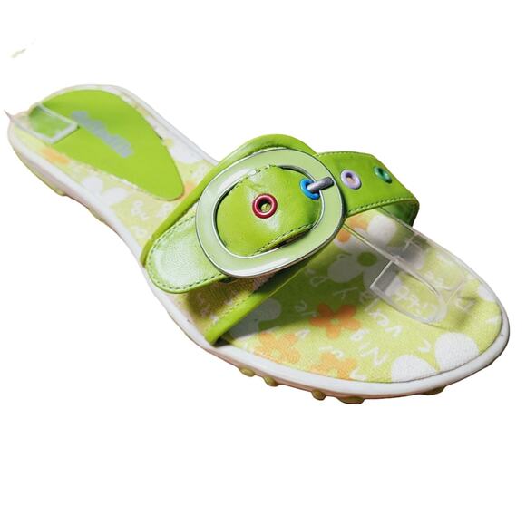 Daffodils 70s Retro Green Buckle Strap Flower Power Footbed Size EU 38 or US 7 - Picture 1 of 10